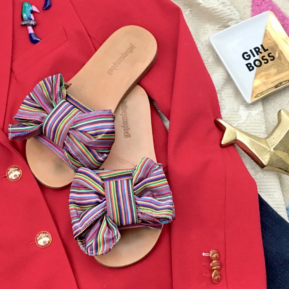 Jeffrey Campbell Bow Slides - Satiny & Stripey